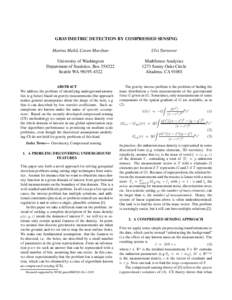 GRAVIMETRIC DETECTION BY COMPRESSED SENSING Marina Meil˘a, Caren Marzban Ulvi Yurtsever  University of Washington