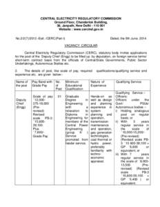 CENTRAL ELECTRICITY REGULATORY COMMISSION Ground Floor, Chanderlok Building, 36, Janpath, New Delhi[removed]Website : www.cercind.gov.in No[removed]Estt. /CERC(Part-I)