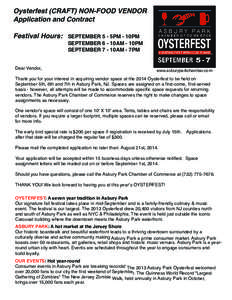 Oysterfest (CRAFT) NON-FOOD VENDOR Application and Contract Festival Hours: Dear Vendor,