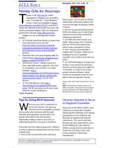 LCLL News  December 2011 Vol. 6 No. 12 Holiday Gifts for Attorneys