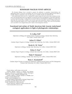 J. N. Am. Benthol. Soc., 2006, 25(4):730–755 Ó 2006 by The North American Benthological Society ROSEMARY MACKAY FUND ARTICLE The Rosemary Mackay Fund is intended to promote the publication of speculative, forward-look