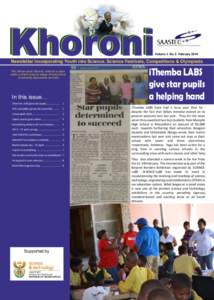 Khoroni  Volume 3 No. 5 February 2014 Newsletter incorporating Youth into Science, Science Festivals, Competitions & Olympiads