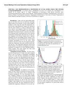 Annual Meeting of the Lunar Exploration Analysis Group[removed]pdf SPECTRAL AND THERMOPHYSICAL PROPERTIES OF LUNAR SWIRLS FROM THE DIVINER LUNAR RADIOMETER. T. D. Glotch1 and J. L. Bandfield2, P. G. Lucey3, P. O. Ha