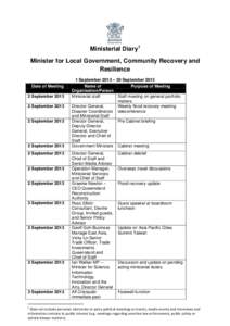 Ministerial Diary1 Minister for Local Government, Community Recovery and Resilience Date of Meeting 2 September[removed]September 2013