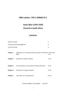 ISBN number :   James MoirChemist in South Africa  Contents