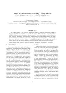 Night Sky Photometry with Sky Quality Meter c 2005 ISTIL, Thiene first draft, ISTIL Internal Report n. 9, v[removed], °