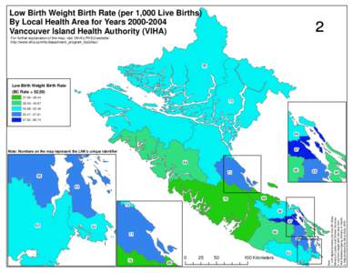 Low Birth Weight Birth Rate (per 1,000 Live Births) By Local Health Area for Years[removed]Vancouver Island Health Authority (VIHA) ²