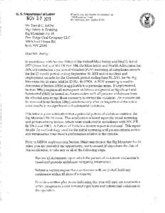 MSHA - Pattern of Violations Notification Letter - Pine Ridge Coal Co. LLC - Big Mountain No 16 - November 30, 2011
