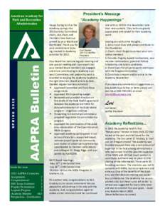 AAPRA Bulletin  SPRING 2012 American Academy for Park and Recreation