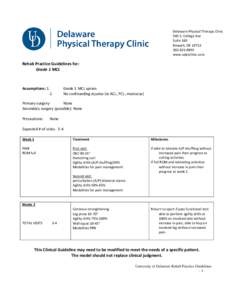 Delaware Physical Therapy Clinic 540 S. College Ave Suite 160 Newark, DE8893 www.udptclinic.com