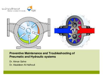 Platzhalter für Bild, Bild auf Titelfolie hinter das Logo einsetzen  Preventive Maintenance and Troubleshooting of Pneumatic and Hydraulic systems Dr. Aiman Sahre Dr. Alaaldeen Al-Halhouli