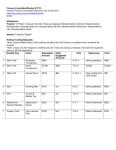 Finance Committee MinutesGeneral Finance Committee Resources can be found at: http://usg.case.edu/committees/finance/ (8:48) Attendance: Present: VP Ward, Treasurer Noymer, Treasurer Agrawal, Representative Colem