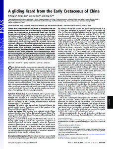 A gliding lizard from the Early Cretaceous of China Pi-Peng Li*, Ke-Qin Gao†, Lian-Hai Hou*‡, and Xing Xu*‡§ *Shenyang Normal University, Shenyang[removed], People’s Republic of China; †Peking University, School of Earth and Space Sciences, Beijing[removed],