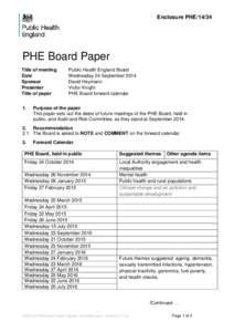 Enclosure PHE[removed]PHE Board Paper Title of meeting Date Sponsor