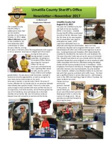 Umatilla County Sheriff’s Office Newsletter—November 2017 In Memory Of Deputy Jesse Villarreal The Umatilla County Sheriff’s Office is