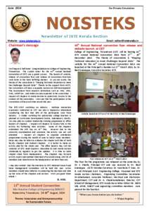 June[removed]For Private Circulation Only NOISTEKS Newsletter of ISTE Kerala Section