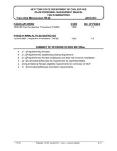 NEW YORK STATE DEPARTMENT OF CIVIL SERVICE STATE PERSONNEL MANAGEMENT MANUAL 1200 EXAMINATIONS Transmittal Memorandum TM-68 JUNE 2013 PAGES ATTACHED