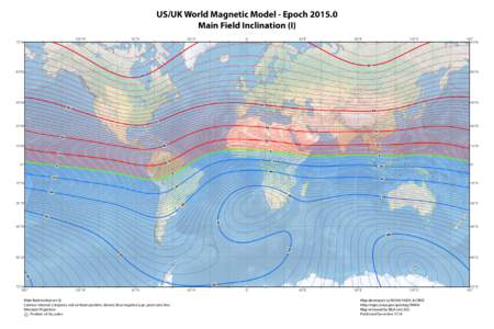 US/UK World Magnetic Model - Epoch[removed]Main Field Inclination (I) 135°W 70°N