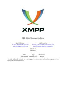 XEP-0280: Message Carbons Joe Hildebrand mailto: xmpp:  Matthew Miller