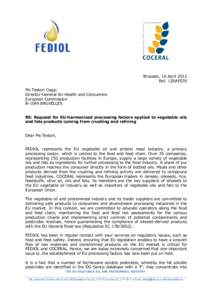 12SAF076 FEDIOL COCERAL letter  to P.Testori processing factors in vegetable oils and fats 16 April