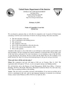 United States Department of the Interior BUREAU OF LAND MANAGEMENT Utah State Office 440 West 200 South, Suite 500 Salt Lake City, UT[removed]http://www.blm.gov/ut/st/en.html