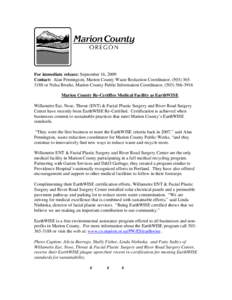 For immediate release: September 16, 2009 Contact: Alan Pennington, Marion County Waste Reduction Coordinator, ([removed]or Nelsa Brodie, Marion County Public Information Coordinator, ([removed]Marion County Re-