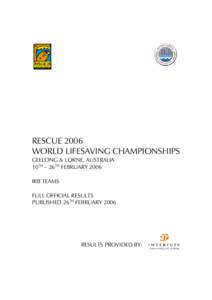 RESCUE 2006 WORLD LIFESAVING CHAMPIONSHIPS GEELONG & LORNE, AUSTRALIA 10TH – 26TH FEBRUARY 2006 IRB TEAMS FULL OFFICIAL RESULTS