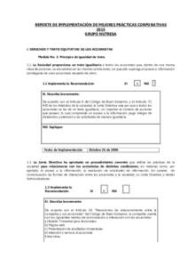 REPORTE DE IMPLEMENTACIÓN DE MEJORES PRÁCTICAS CORPORATIVAS 2015 GRUPO NUTRESA I. DERECHOS Y TRATO EQUITATIVO DE LOS ACCIONISTAS Medida No. 1: Principio de igualdad de trato.