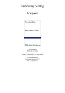 Suhrkamp Verlag Leseprobe Michon, Pierre Rimbaud der Sohn Aus dem Französischen von Anne Weber