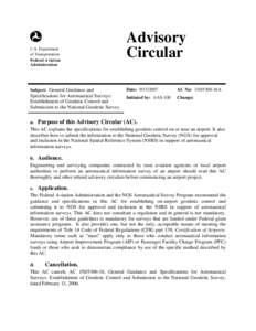 ac[removed]16a, General Guidance and Specifications for Aeronautical Surveys: Establishment of Geodetic Control and Submission to the National Geodetic Survey, 15 September 2007