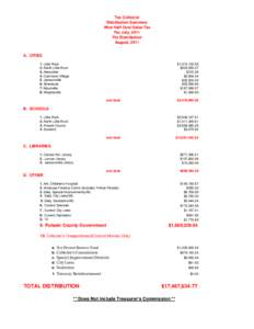 Tax Collector Distribution Summary After Half Cent Sales Tax For July, 2011 For Distribution August, 2011