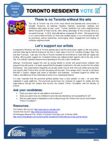 Ontario / Canadian artist-run centres / Municipal government of Toronto / Provinces and territories of Canada / Canada / Arts council / Ontario Arts Council / Toronto