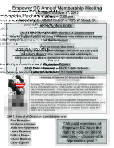 Empower DC Annual Membership Meeting Saturday, October 17, :00 am – 2:00 pm Union Temple Baptist Church – 1225 W Street, SE AGENDA INCLUDES: 