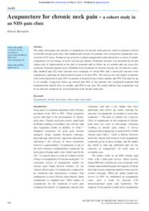 Downloaded from aim.bmj.com on May 31, [removed]Published by group.bmj.com  Audit Acupuncture for chronic neck pain - a cohort study in an NHS pain clinic