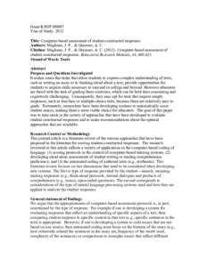 Grant R305F100007 Year of Study: 2012 Title: Computer-based assessment of student constructed responses Authors: Magliano, J. P., & Graesser, A. C. Citation: Magliano, J. P., & Graesser, A. CComputer-based asse