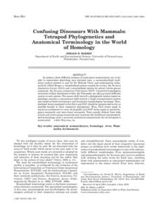 Bone Bits  THE ANATOMICAL RECORD PART A 281A:1240 –[removed]Confusing Dinosaurs With Mammals: Tetrapod Phylogenetics and