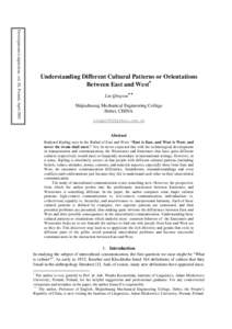 Investigationes Linguisticae, vol. IX, Poznań, April[removed]Understanding Different Cultural Patterns or Orientations Between East and West∗ ∗∗