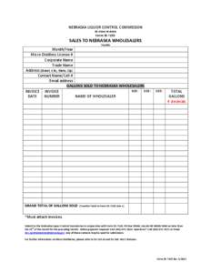 NEBRASKA LIQUOR CONTROL COMMISSION REVENUE DIVISION Form[removed]SALES TO NEBRASKA WHOLESALERS