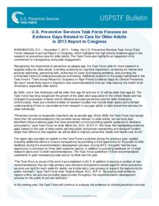 U.S. Preventive Services Task Force Focuses on Evidence Gaps Related to Care for Older Adults in 2013 Report to Congress