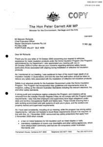 AGS[removed]CTH[removed]The Hon Peter Garrett AM MP M inister for the Environment, Heritage and the Arts C09/18200
