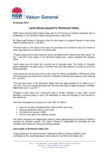 1 July 2014 Land values issued for Richmond Valley