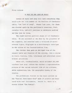 Press release A TRI P TO THE LAND OF MUSIC Lovers of music and song wil l have everything they co u ld wish for this summer at the Pavilion of Czechoslovakia , 