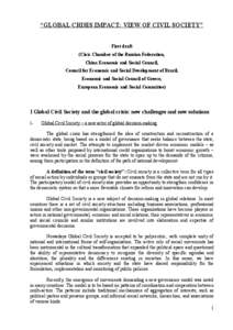 “GLOBAL CRISIS IMPACT: VIEW OF CIVIL SOCIETY” First draft (Civic Chamber of the Russian Federation, China Economic and Social Council, Council for Economic and Social Development of Brazil, Economic and Social Counci