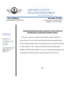 GRUNDY COUNTY HEALTH DEPARTMENT www.grundyhealth.com News Release