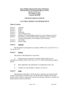 State of Rhode Island and Providence Plantations DEPARTMENT OF BUSINESS REGULATION Division of Insurance 1511 Pontiac Avenue Cranston, RI[removed]INSURANCE REGULATION 89