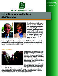 Food politics / World Food Prize / Development charities / Hunger / Development / Bread for the World / Jo Luck / Food security / ONE Campaign / Food and drink / Church of the Brethren / Heifer International