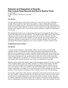 New York State Archives - Publication 41 - Retention and Disposition of Records: How Long to Keep Records and How to Destroy Them