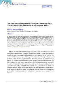 The 1909 Nancy International Exhibition: Showcase for a Vibrant Region and Swansong of the Ecole de Nancy Béatrice Damamme-Gilbert