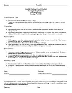 Location ____________________________________ Permit No. ___________________________________  Monthly Parking Permit Contract Reading Parking Authority 613 Franklin Street Reading, PA 19602