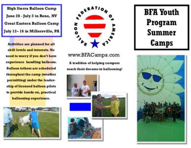 High Sierra Balloon Camp  BFA Youth Program Summer Camps